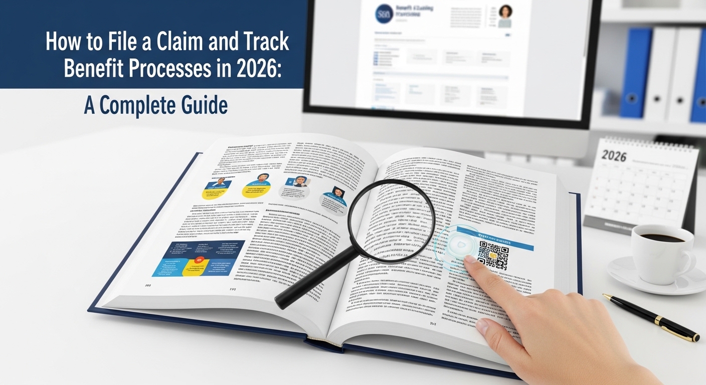 Imagem de um livro aberto com uma lupa sobre uma ilustração e uma mão apontando para um código QR, com um calendário de 2026 ao fundo.