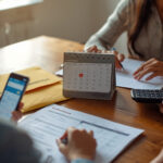 Família brasileira analisando calendário de pagamentos do Bolsa Família 2026 sobre a mesa com celular e documentos