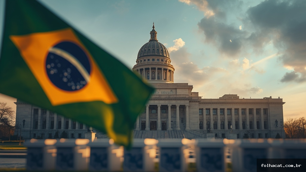 Congresso Nacional em Brasília com bandeira do Brasil simbolizando a corrida eleitoral ao Senado em 2026